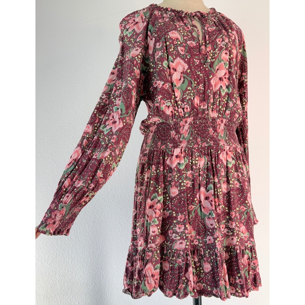Aerie Boho Floral Smocked Waist Mini Dress Tiered Cottagecore Fairy Chic Large